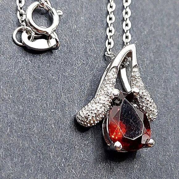Natural Mozambique 9x6mm & Cz Unheated‎  925 Sterling Silver Necklace 18" - Picture 4 of 6